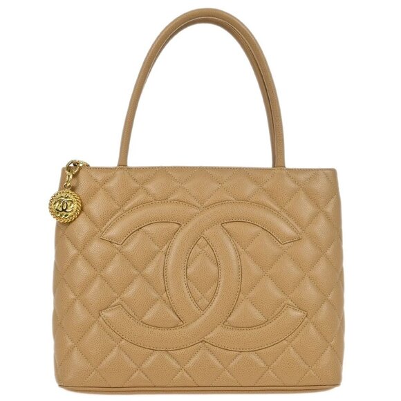 Chanel Beige Calfskin Medallion Tote Handbag 165081 - Picture 1 of 10